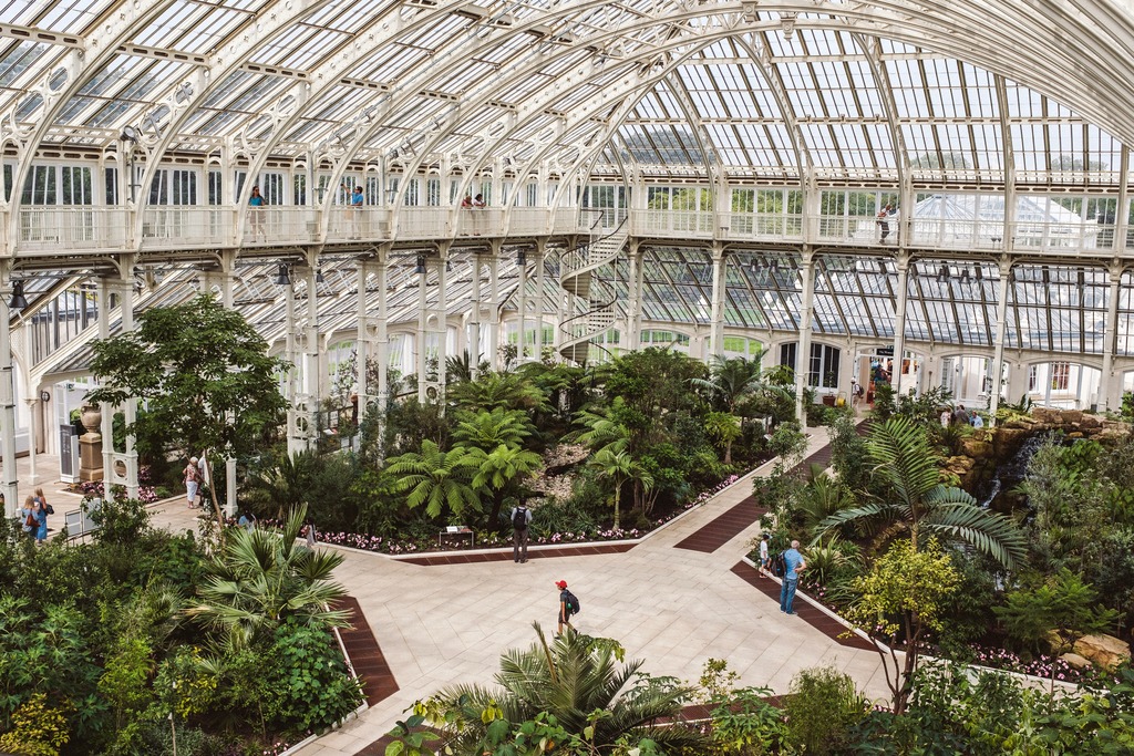 greenhouse with plants and trees at kew gardens